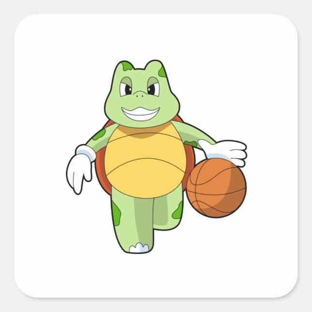Turtle as Basketball player with Basketball.PNG Square Sticker (Front)