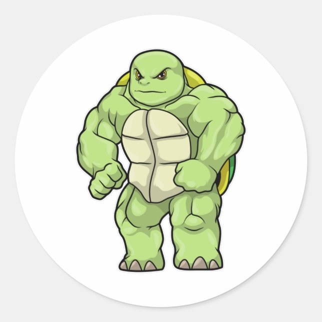 Turtle as Bodybuilder with Six pack Classic Round Sticker (Front)