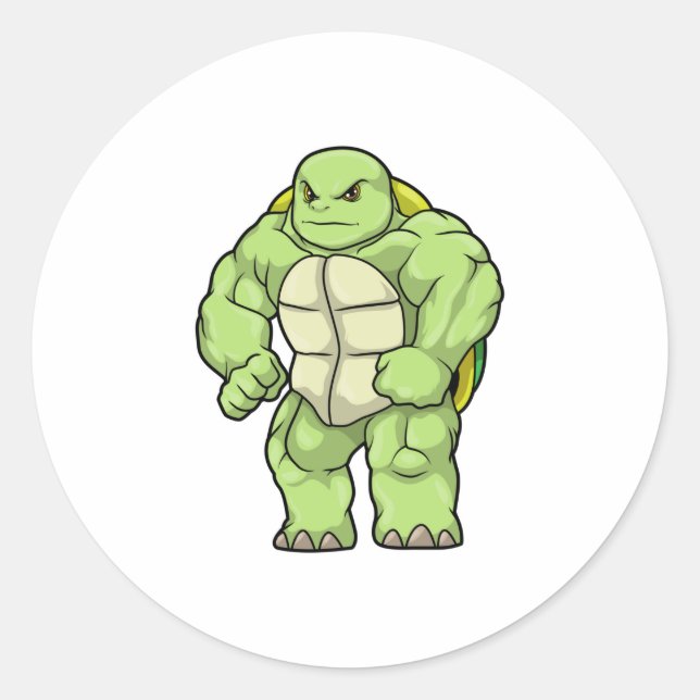 Turtle as Bodybuilder with Six pack Classic Round Sticker (Front)