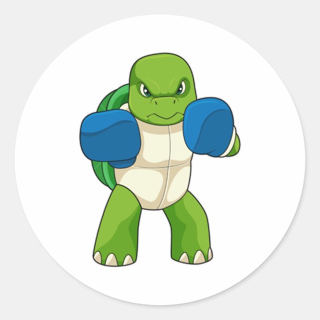 Turtle as Boxer with Boxing gloves Classic Round Sticker (Front)