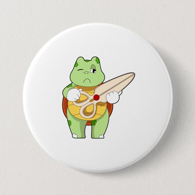 Turtle as Hairdresser with Scissors 3 Inch Round Button (Front)