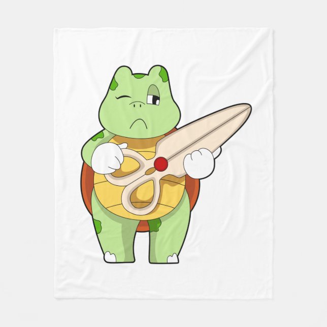 Turtle as Hairdresser with Scissors Fleece Blanket (Front)