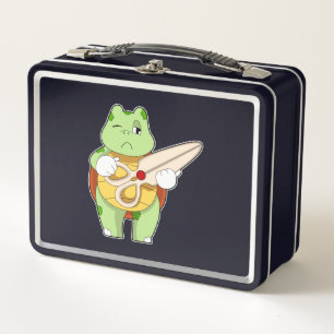 Turtle as Hairdresser with Scissors Metal Lunch Box