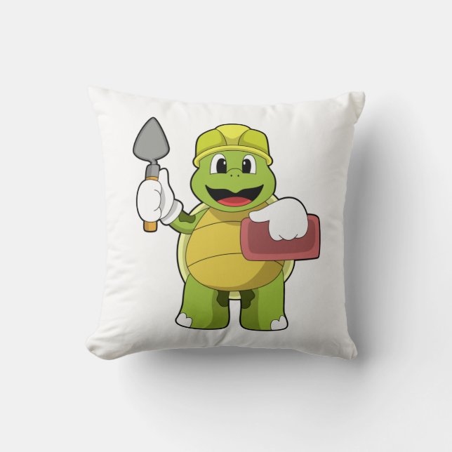Turtle as Mason with Stone Throw Pillow (Front)