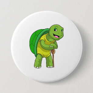 Turtle as Pensioner with Walking stick 3 Inch Round Button