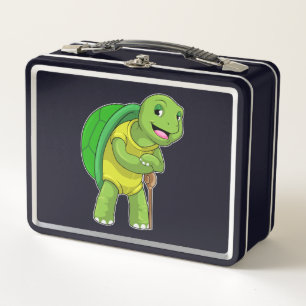 Turtle as Pensioner with Walking stick Metal Lunch Box