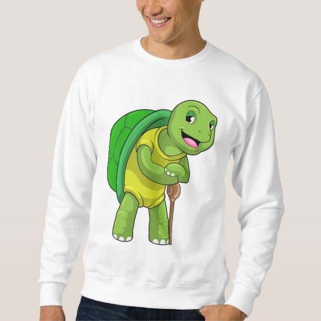 Turtle as Pensioner with Walking stick Sweatshirt (Front)