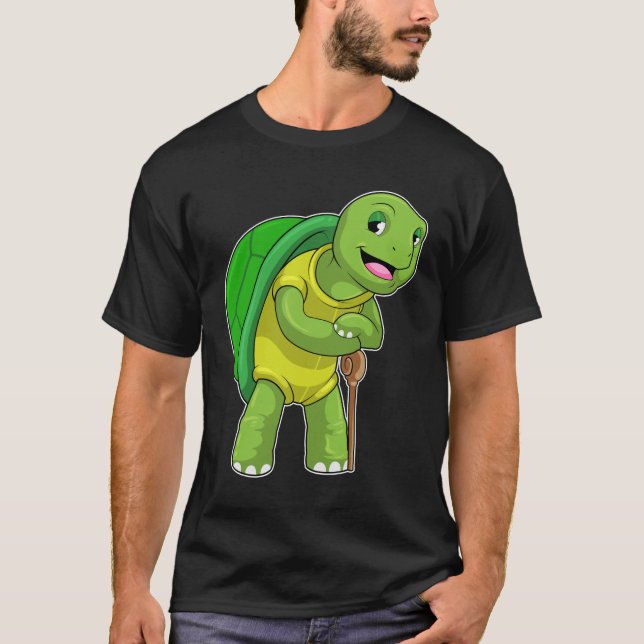 Turtle as Pensioner with Walking stick T-Shirt (Front)