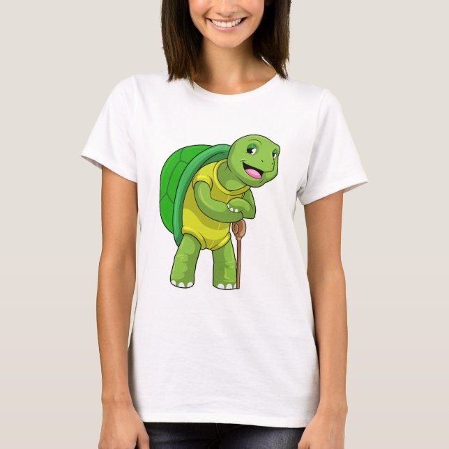 Turtle as Pensioner with Walking stick T-Shirt (Front)