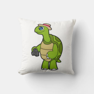 Turtle as Photographer with Camera Throw Pillow