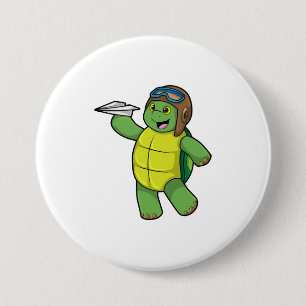 Turtle as Pilot with Paper plane 3 Inch Round Button