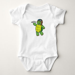Turtle as Pilot with Paper plane Baby Bodysuit