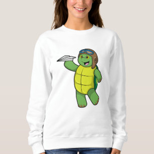 Turtle as Pilot with Paper plane Sweatshirt