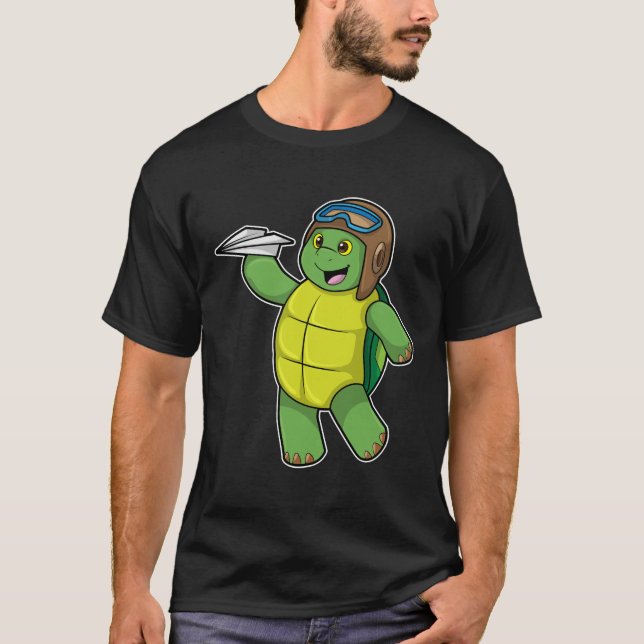 Turtle as Pilot with Paper plane T-Shirt (Front)