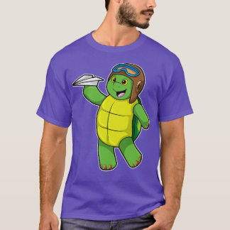 Turtle as Pilot with Paper plane T-Shirt