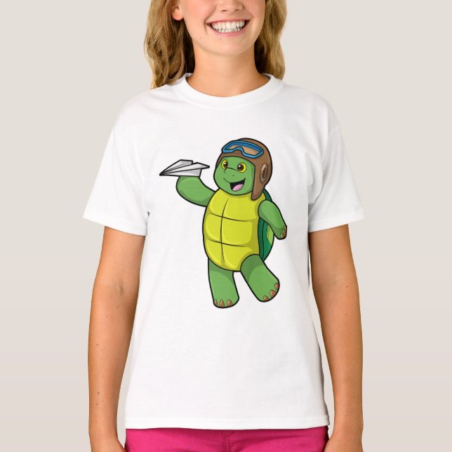 Turtle as Pilot with Paper plane T-Shirt (Front)