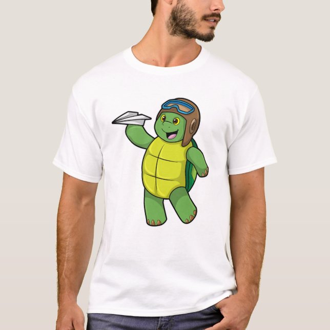 Turtle as Pilot with Paper plane T-Shirt (Front)