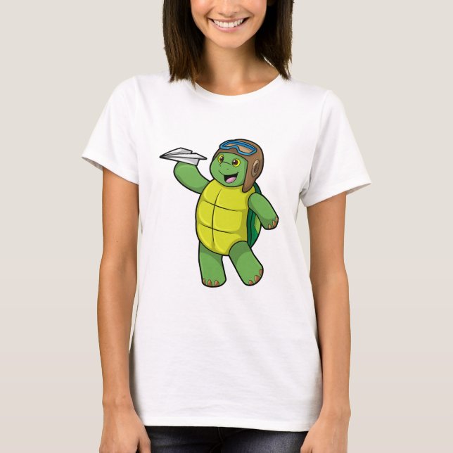 Turtle as Pilot with Paper plane T-Shirt (Front)