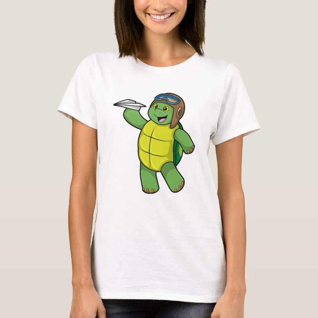 Turtle as Pilot with Paper plane T-Shirt (Front)