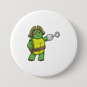 Turtle as Pirate with Hooked hand & Eye patch 3 Inch Round Button