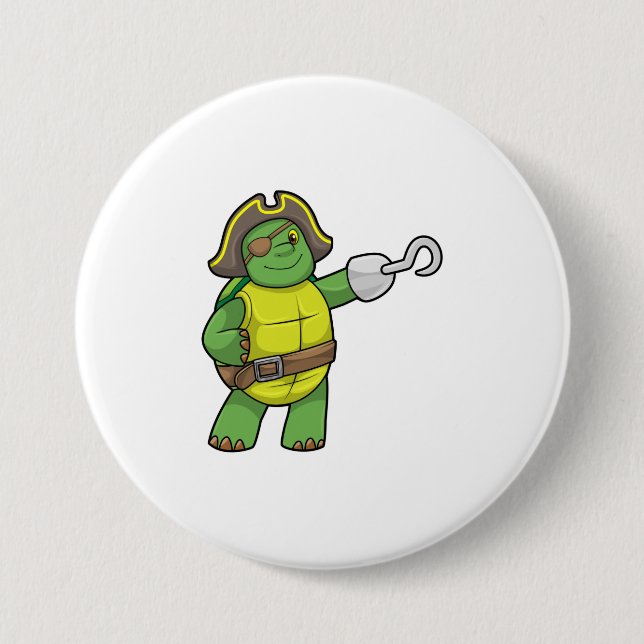 Turtle as Pirate with Hooked hand & Eye patch 3 Inch Round Button (Front)