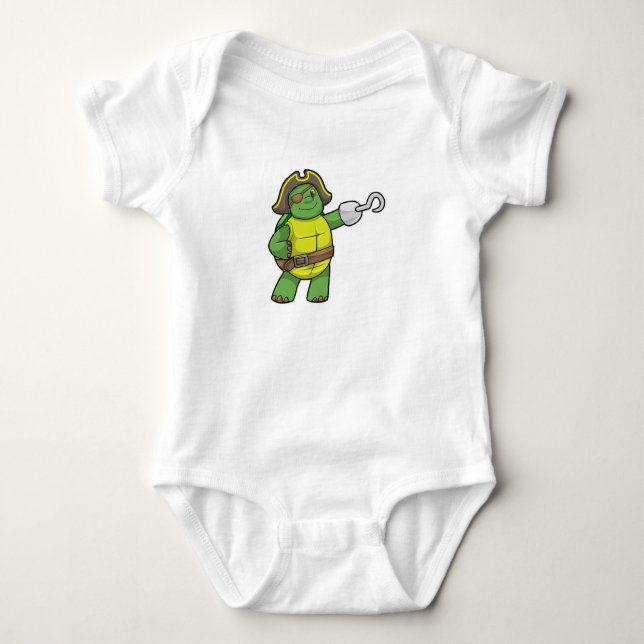 Turtle as Pirate with Hooked hand & Eye patch Baby Bodysuit (Front)