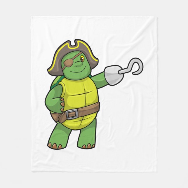 Turtle as Pirate with Hooked hand & Eye patch Fleece Blanket (Front)