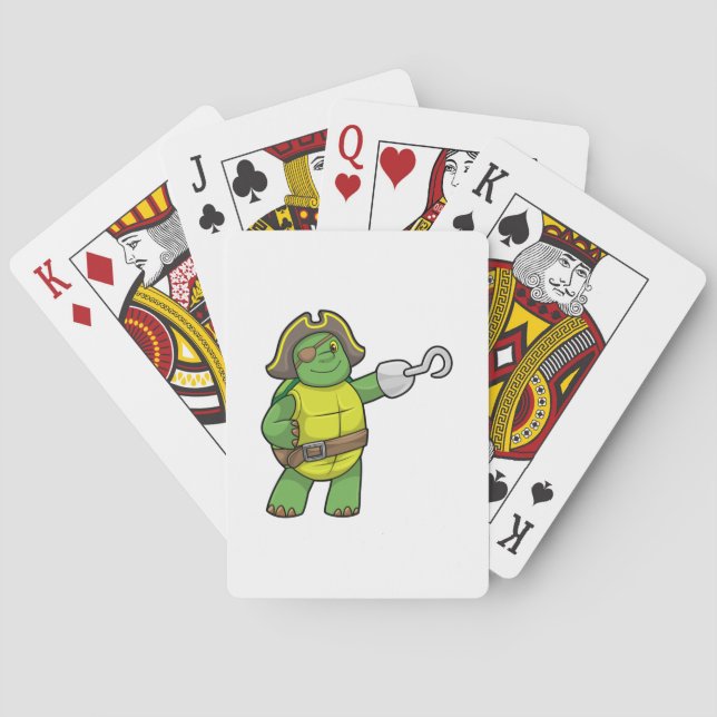 Turtle as Pirate with Hooked hand & Eye patch Playing Cards (Back)