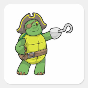 Turtle as Pirate with Hooked hand & Eye patch Square Sticker