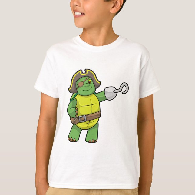 Turtle as Pirate with Hooked hand & Eye patch T-Shirt (Front)