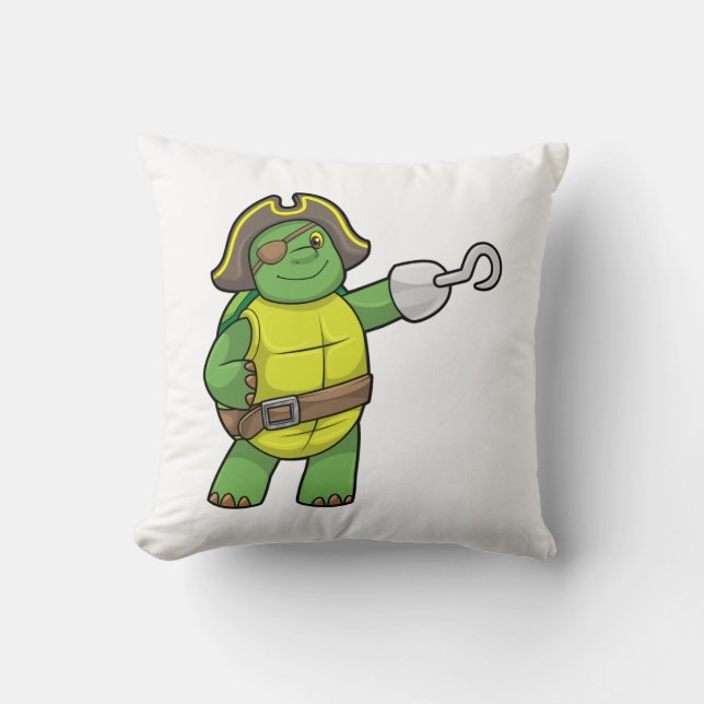 Turtle as Pirate with Hooked hand & Eye patch Throw Pillow (Front)