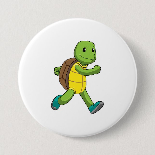 Turtle as Runner at Running 3 Inch Round Button (Front)