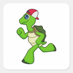 Turtle as Runner with Cap Square Sticker