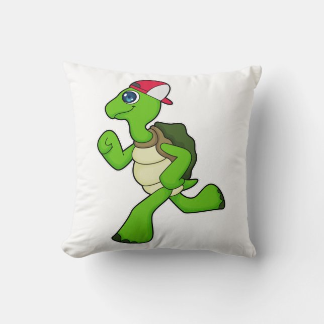 Turtle as Runner with Cap Throw Pillow (Front)