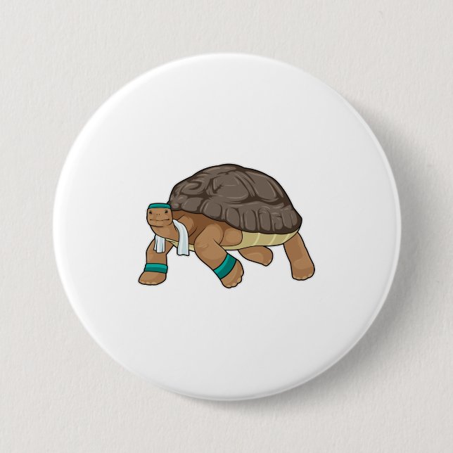 Turtle as Runner with Towel 3 Inch Round Button (Front)