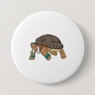 Turtle as Runner with Towel 3 Inch Round Button