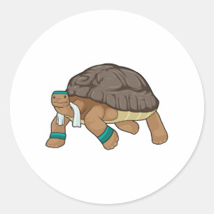 Turtle As Runner With Towel Classic Round Sticker