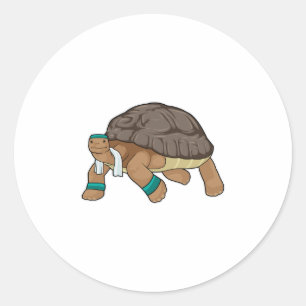 Turtle as Runner with Towel Classic Round Sticker