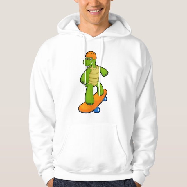Turtle as Skateboarder with Skateboard & Helmet Hoodie (Front)