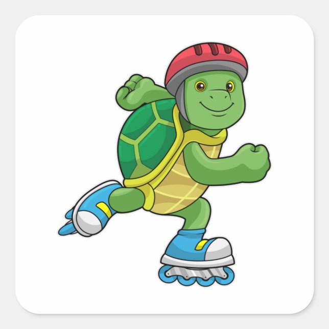 Turtle as Skater with Inline skates & Helmet Square Sticker (Front)