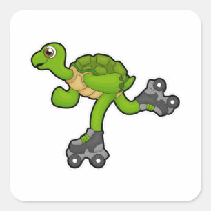 Turtle as Skater with Roller skates Square Sticker