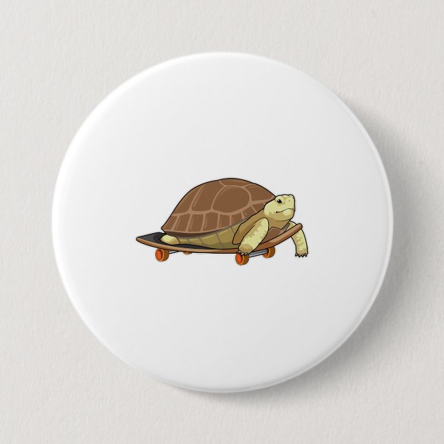 Turtle as Skater with Skateboard 3 Inch Round Button (Front)