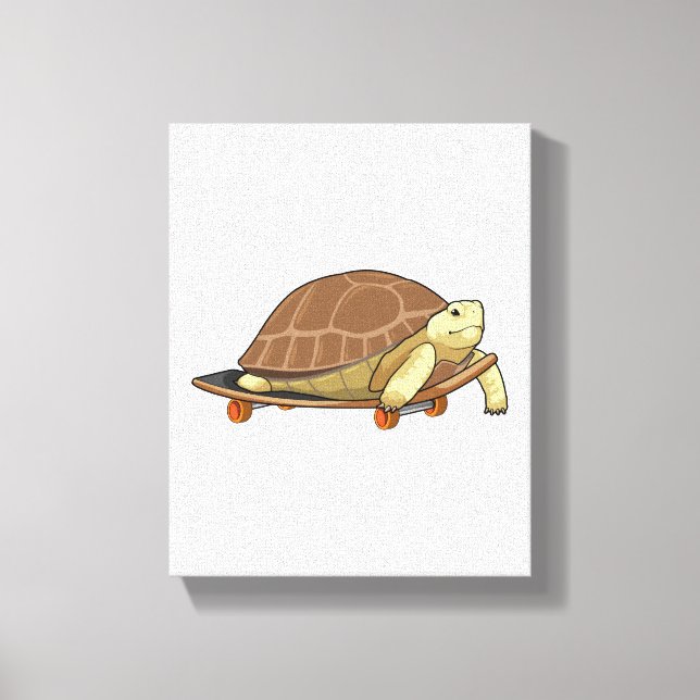 Turtle as Skater with Skateboard Canvas Print (Front)