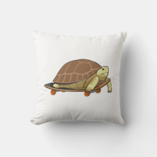 Turtle as Skater with Skateboard Throw Pillow