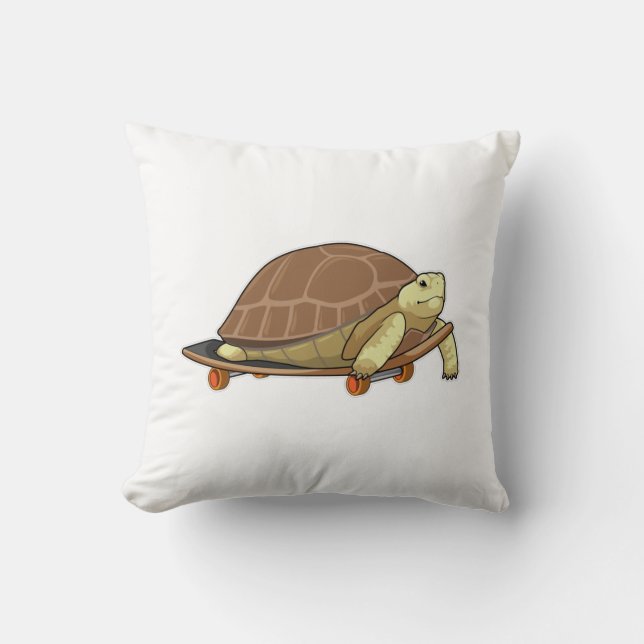 Turtle as Skater with Skateboard Throw Pillow (Front)