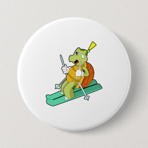Turtle as Skier with Ski 3 Inch Round Button