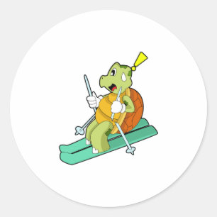 Turtle as Skier with Ski Classic Round Sticker