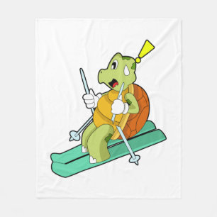 Turtle as Skier with Ski Fleece Blanket