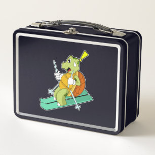Turtle as Skier with Ski Metal Lunch Box