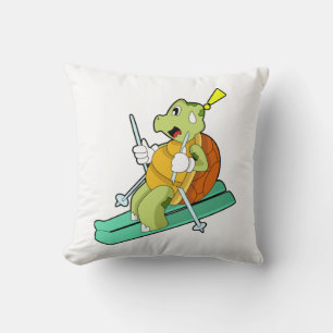 Turtle as Skier with Ski Throw Pillow